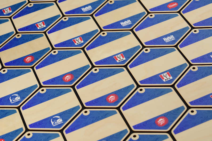 Wooden badges for Yum Brands, KFC, Taco Bell, Pizza Hut