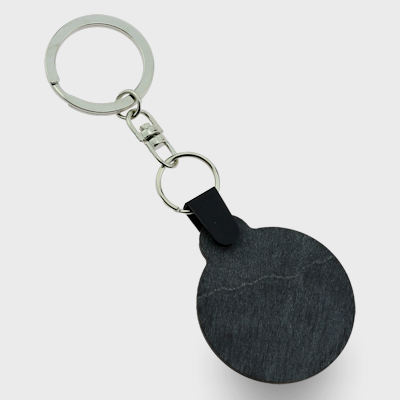 Wooden keychain with keyring+chain, black stained birch
