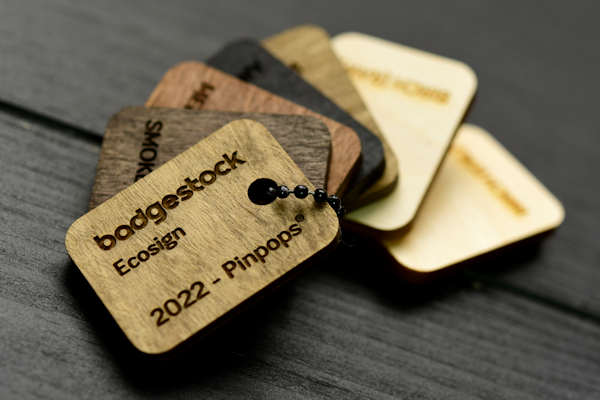 Wooden keychains and trolley coins with logo