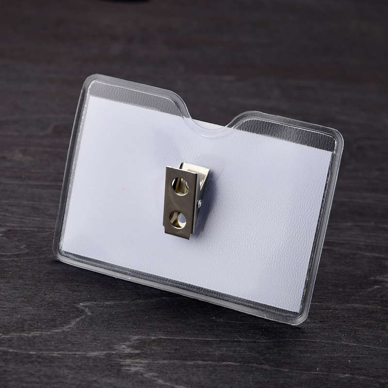 90x60mm Clear Badge holder with crocodile clip Pinpops®
