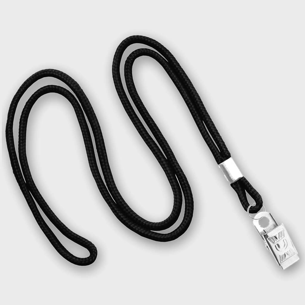 Black Round Non-Breakaway Lanyard With Bulldog Clip