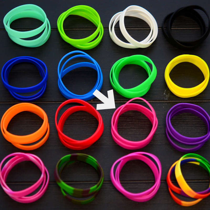 Fuchsia Silicone Wristband stock model at 202x12mm