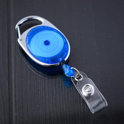 Blue translucent Carabiner badge reel with vinyl strap