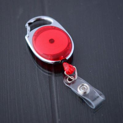 Red translucent Carabiner badge reel with vinyl strap