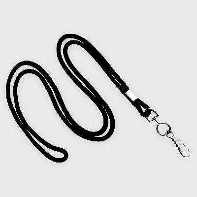 Black Round Non-Breakaway Lanyard With Metal Clip
