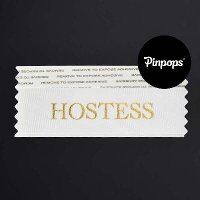 White HOSTESS Stackable Badge Ribbons for Conference Badges