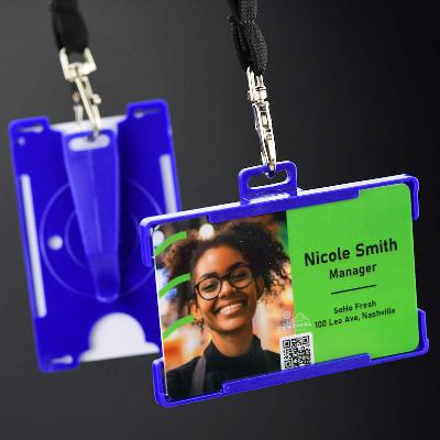 Blue Swiveling ID-card holder with large plastic clip on back