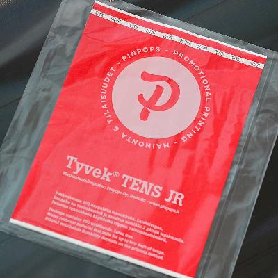 Red Tyvek Tens wristband with a permanent closure. Prenumbered in sequential order.